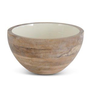 IVORY ENAMELED LIGHT MANGO WOOD BOWL